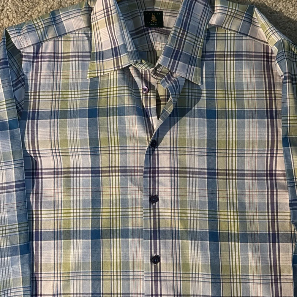 Robert Talbott Blue and Green Plaid Dress Shirt - Picture 4 of 4